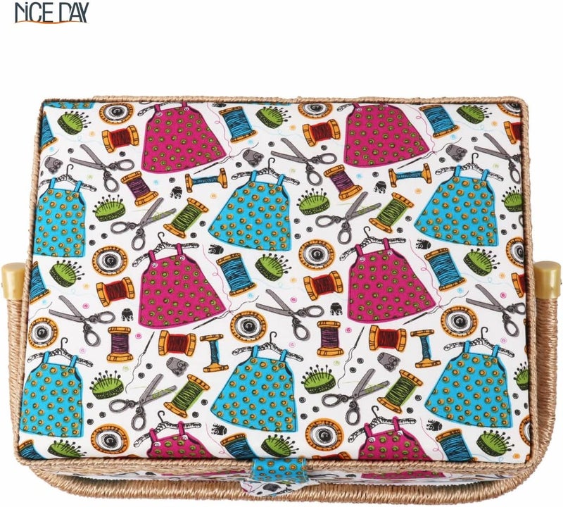 Nice Day Sewing Basket with Sewing for Girls/Kids/Beginners Colour Fabric Design Sewing Kit Accessories Large Sewing Box Sewing Supplies Organizer and Storage Portable Kit Embroidery Box 12.2 * 9.06 * 6.69 in - Image 4